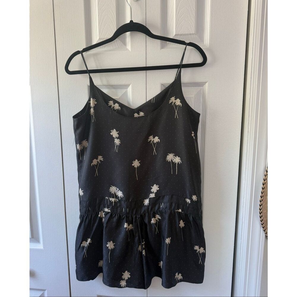 Rag and Bone 2 Dune Silk V Neck Sleeveless Black Palm Tree Romper Jumpsuit - Picture 8 of 8